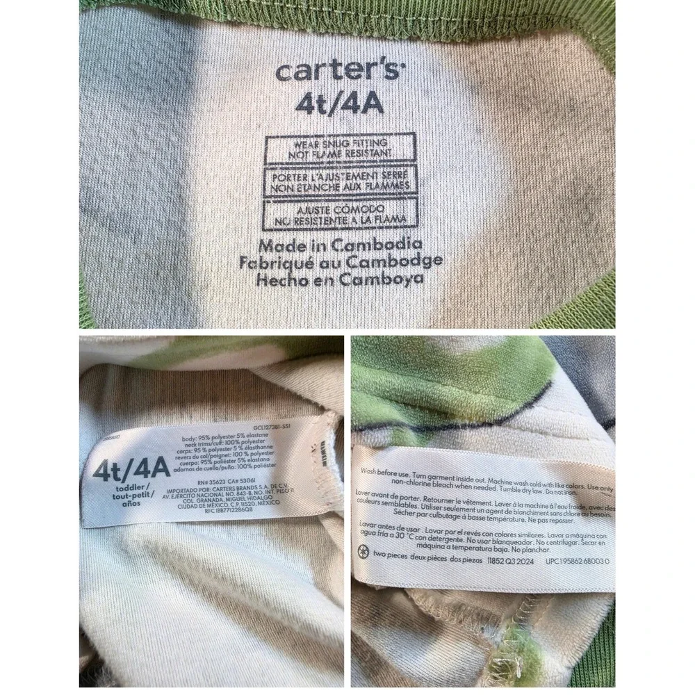 Carter's Two Piece Sleepwear Dinosaur Novelty Pajama Set White Boys 4T